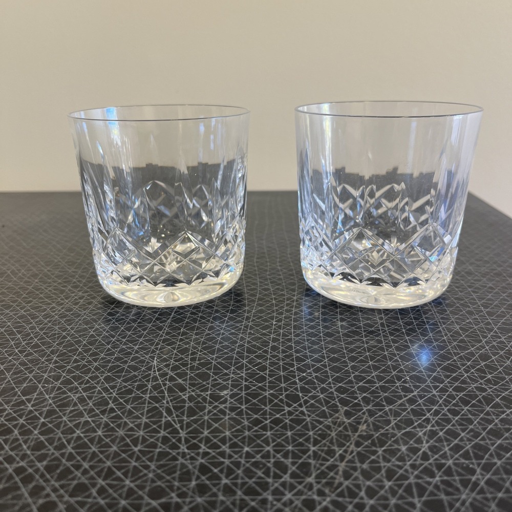 2 Waterford Crystal LISMORE Old Fashioned Whiskey Glasses Tumblers 3-1/4"